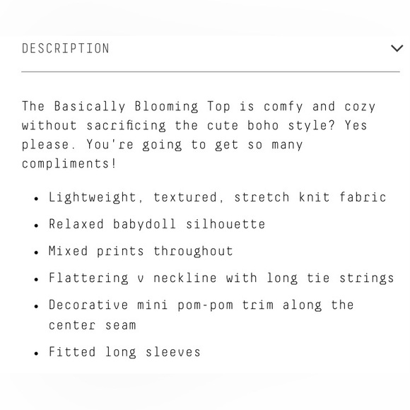 Boho Style LS top from Three Bird Nest - Size Small - NWT - Picture 15 of 16